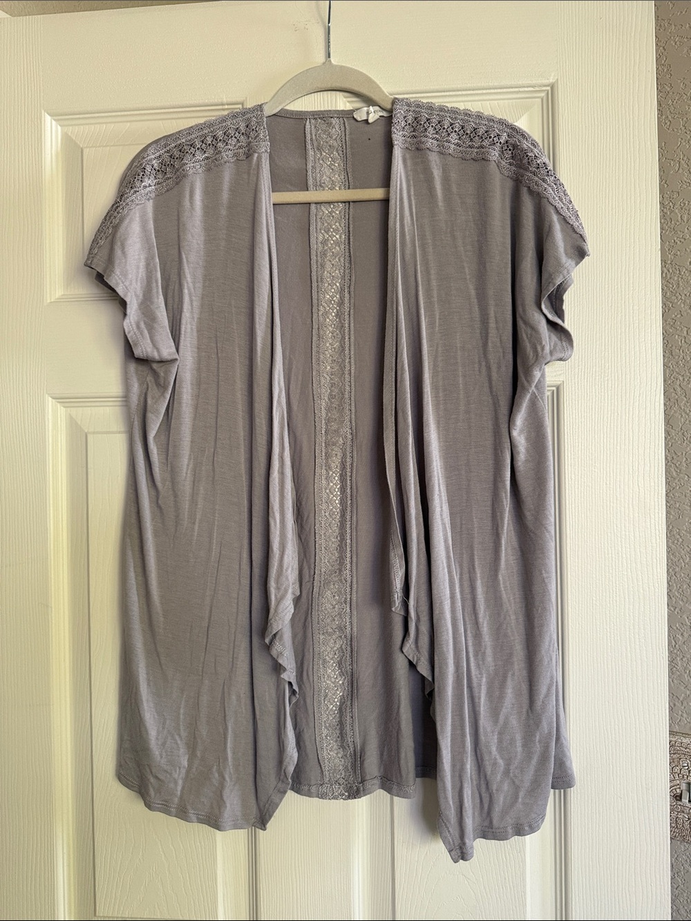Maurices Light Gray Lace-Trim Open Cardigan